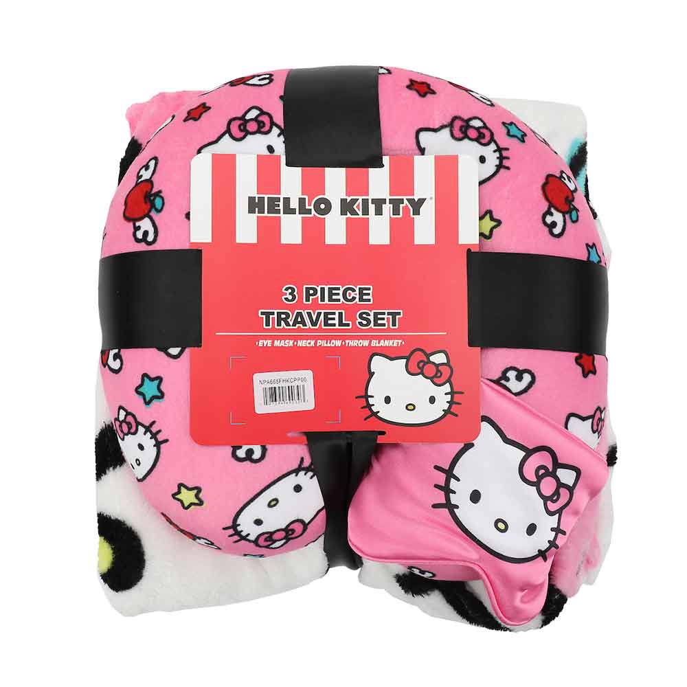 schlafsack hello kitty Hello Kitty Adult Travel Set with Neck Pillow, Eye Mask, and Throw Blanket