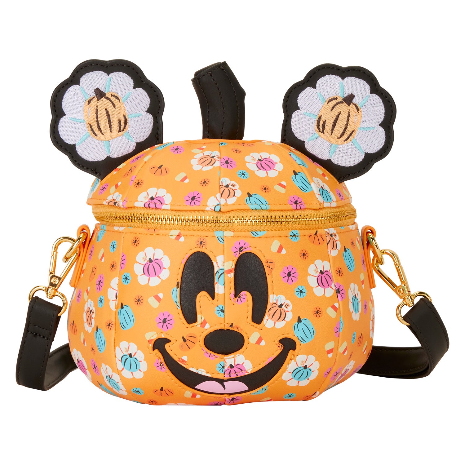 Loungefly Disney Mickey Mouse Floral Pumpkin Head Glow Crossbody