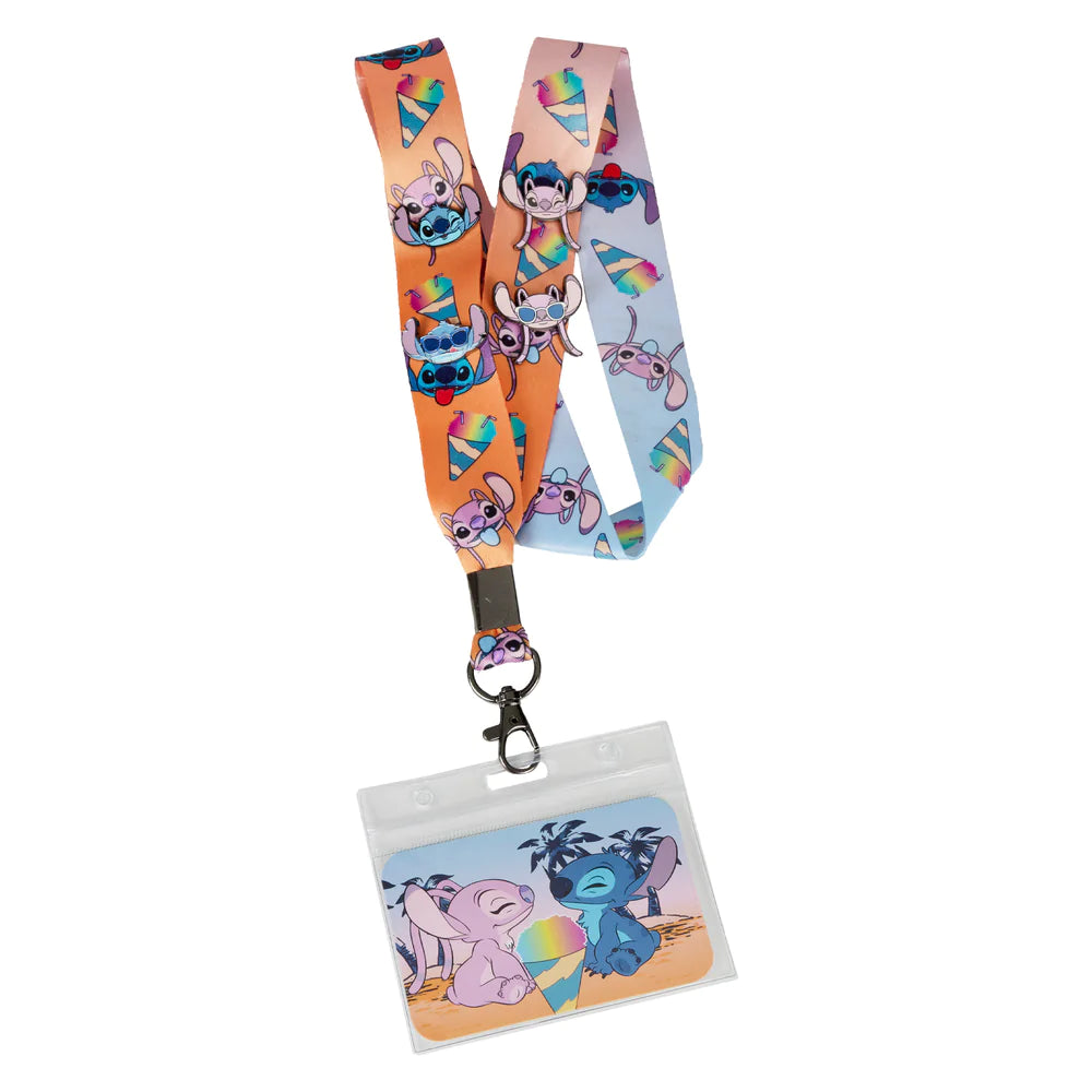 Disney Angel and Stitch Snow Cone Lanyard with Card Holder and 4 Pins