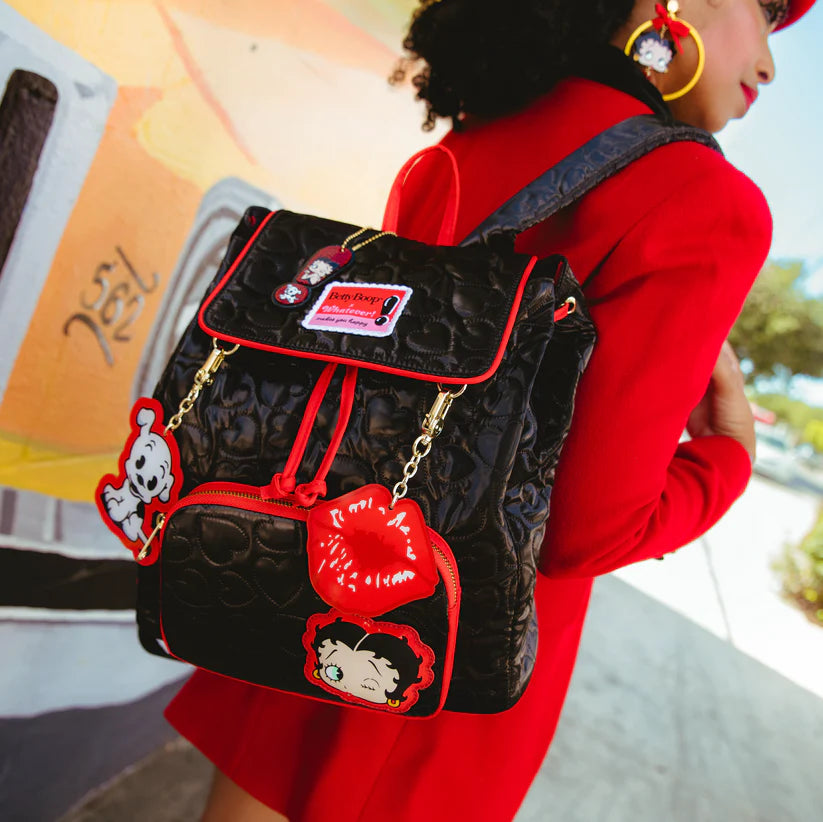 betty boop backpack leather bike heart Betty Boop Quilted Heart Trinket Backpack with Acrylic Charms