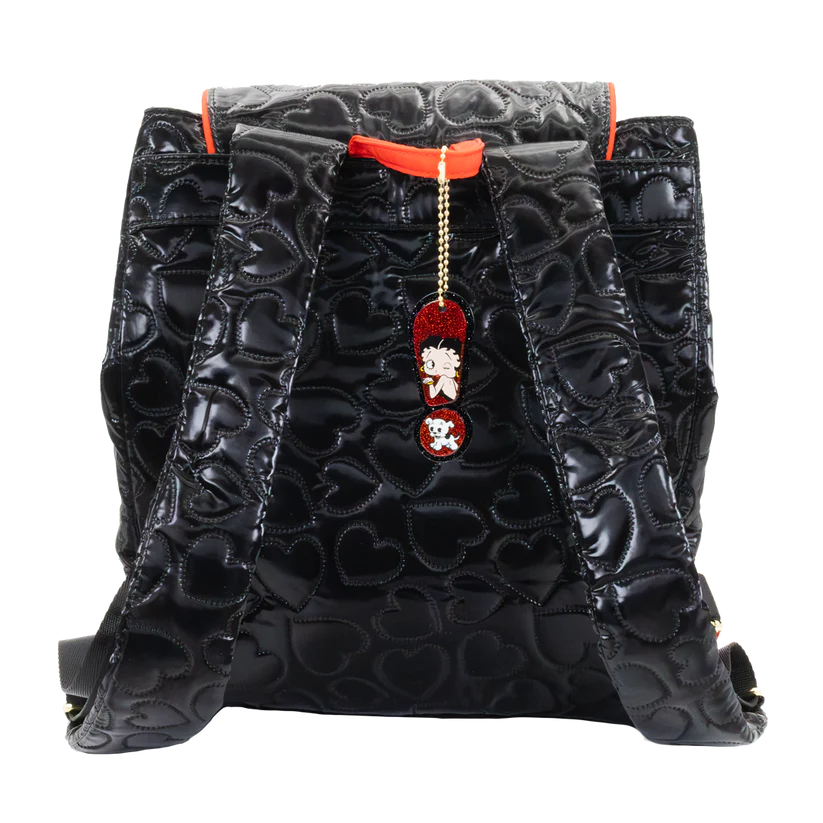 betty boop backpack leather bike heart black Betty Boop Quilted Heart Trinket Backpack with Acrylic Charms