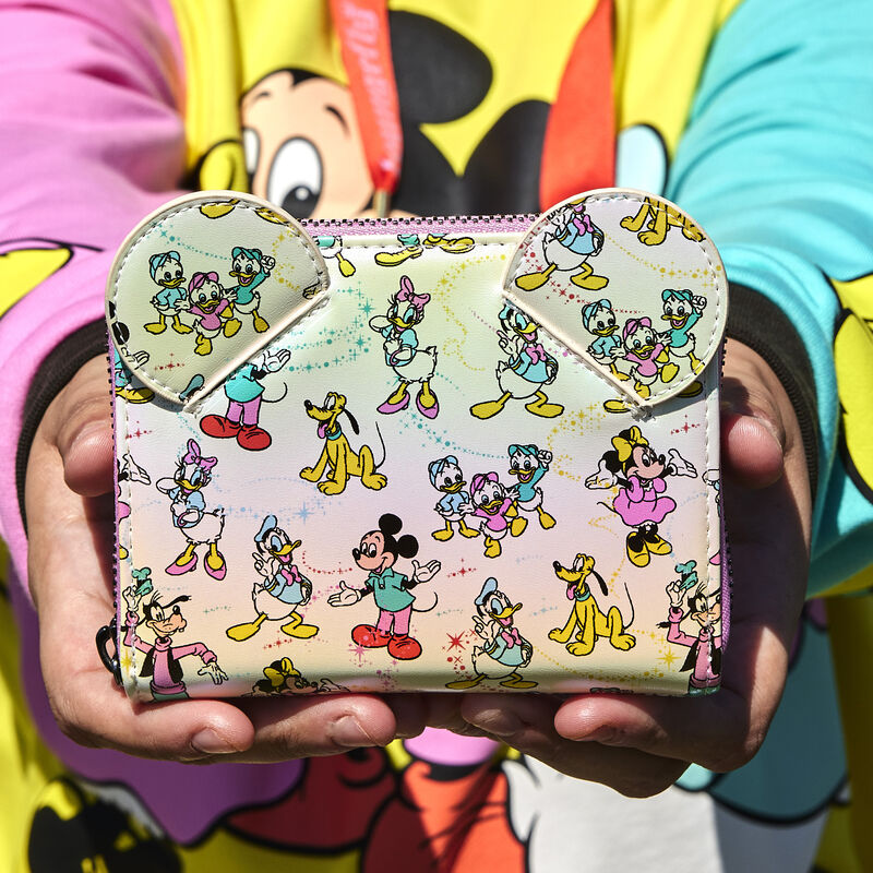 Loungefly Disney100 Mickey & Friends Classic All-Over Print Iridescent Zip  Around Wallet