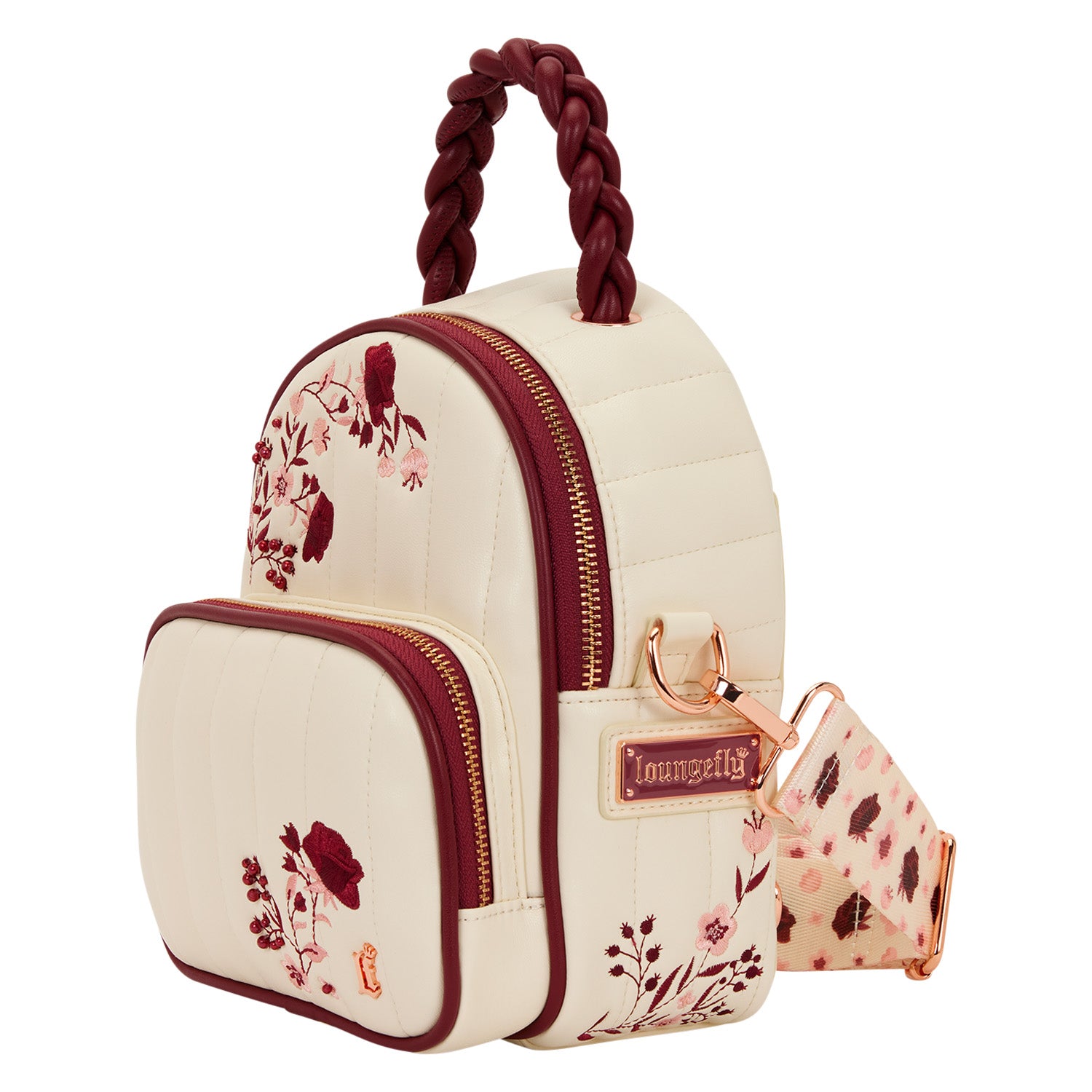 Loungefly Cream & Red Floral Convertible Mini Backpack & Crossbody Bag Loungefly Cream & Red Floral Convertible Mini Backpack & Crossbody Bag