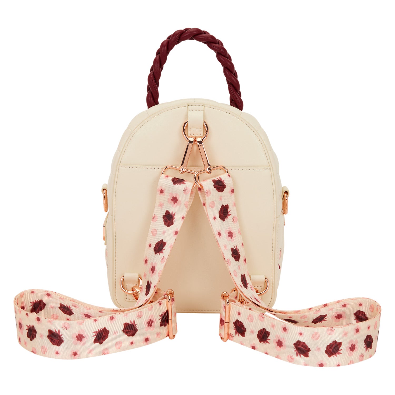 Loungefly Cream & Red Floral Convertible Mini Backpack & Crossbody Bag Loungefly Cream & Red Floral Convertible Mini Backpack & Crossbody Bag