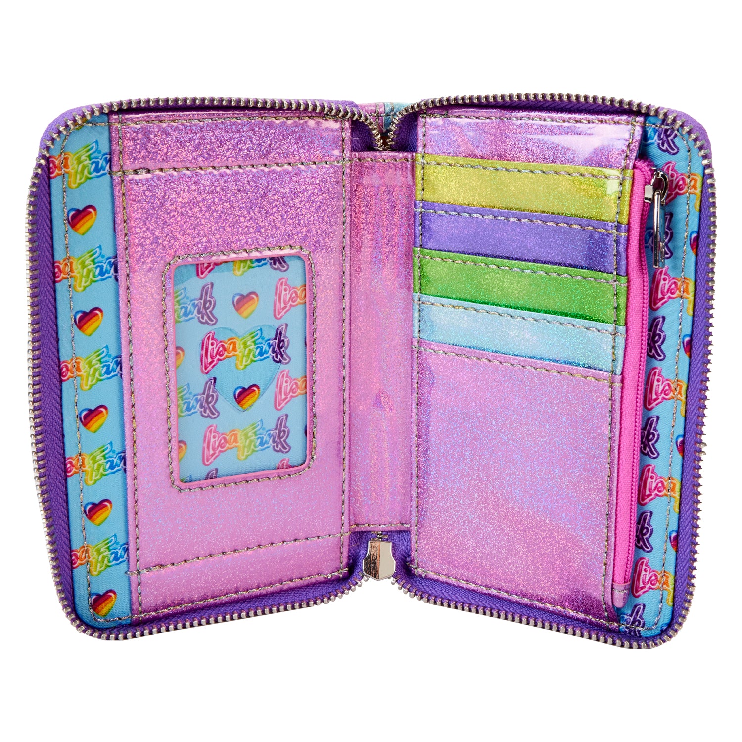 Loungefly Lisa Frank - Holographic Glitter Color Block Zip Around