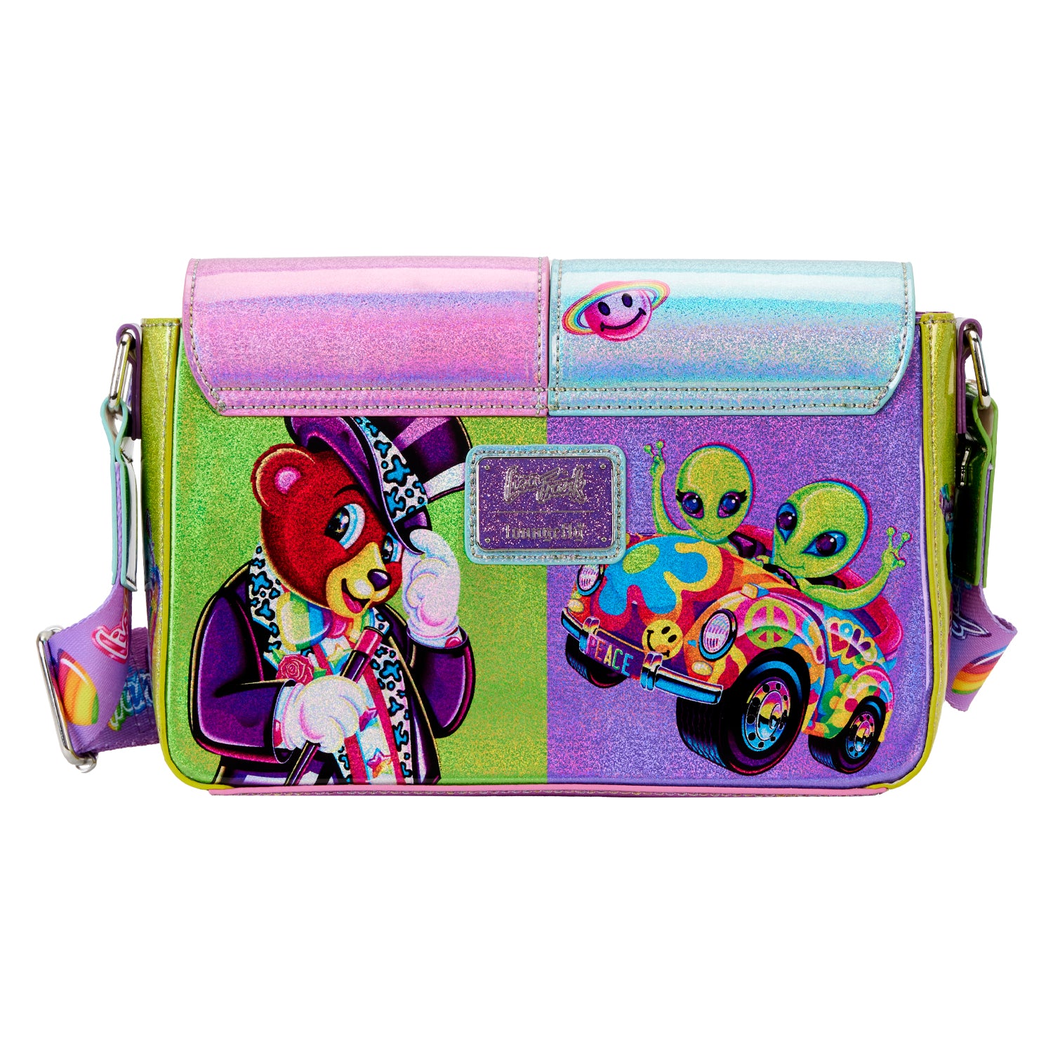 Loungefly Lisa Frank Holographic Glitter Color Block Zip Around