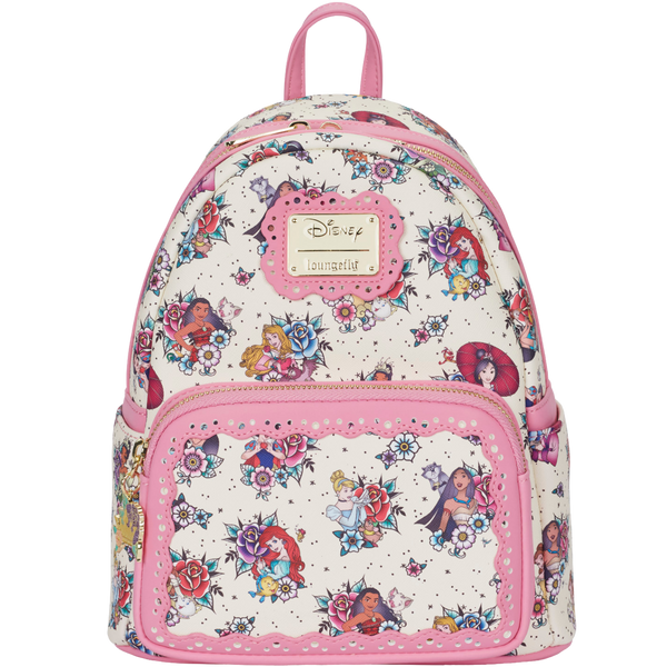 Loungefly pink Princess tattoo mini popular backpack NWT Mulan Ariel Jasmine Belle