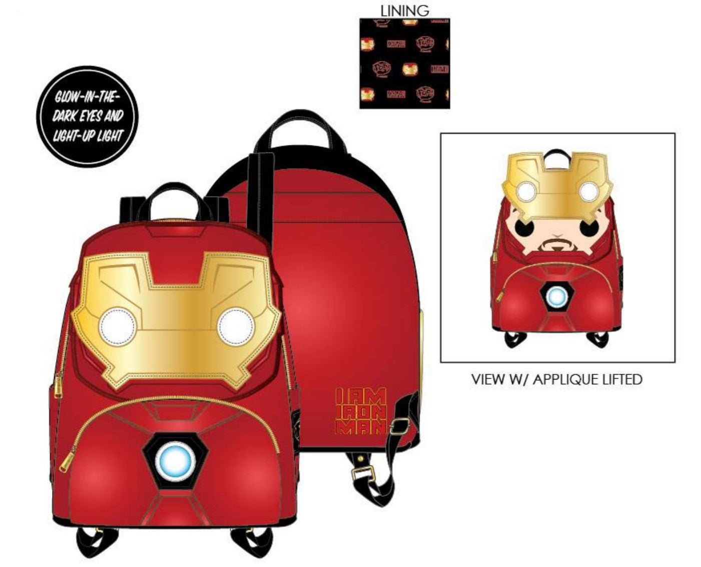 Pop By Loungefly Marvel Iron Man Light-Up Mini Backpack