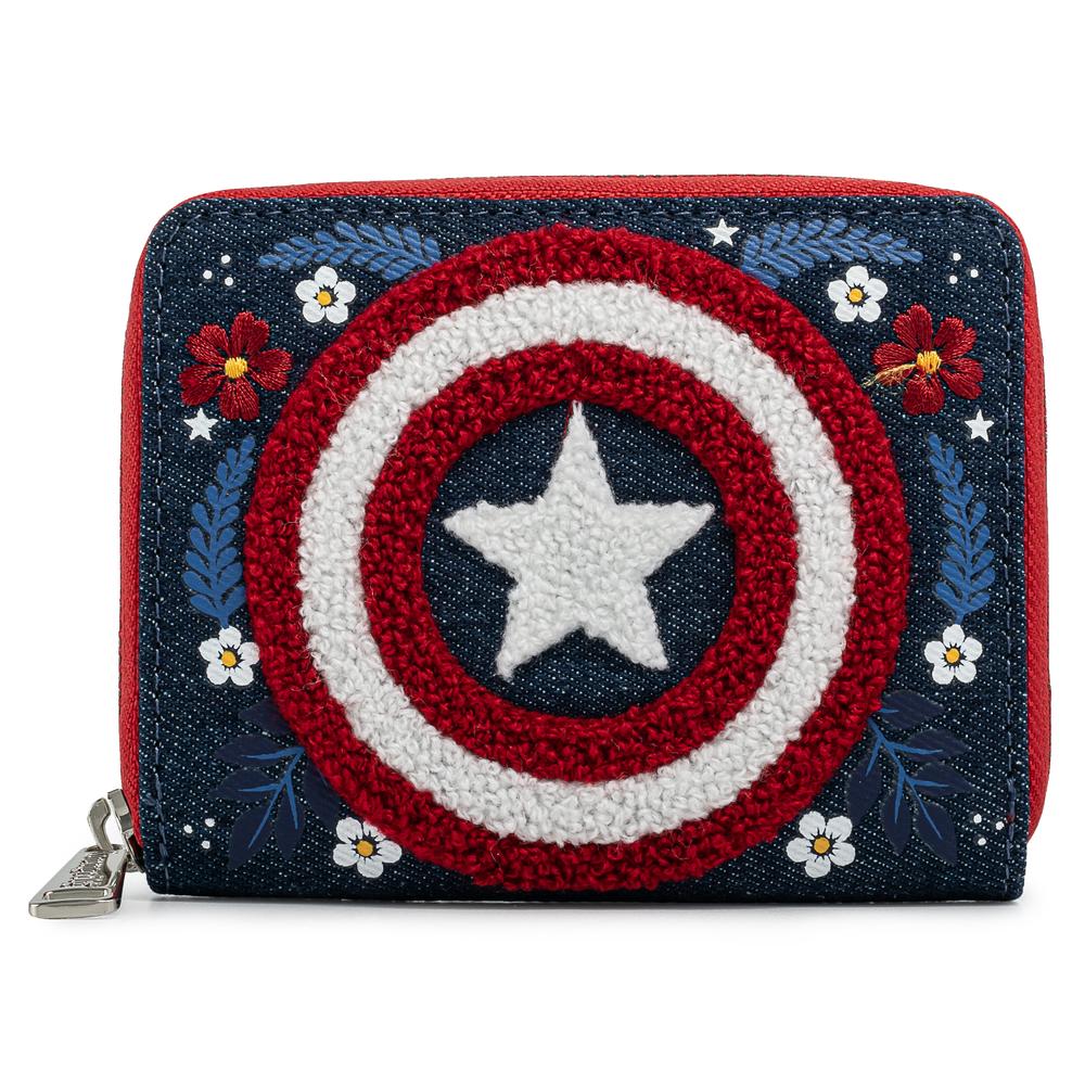 Loungefly Marvel Captain America 80th Anniversary Floral Shield Ziparound Wallet